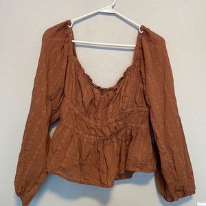 J. Crew Puff Sleeve Textured Crop